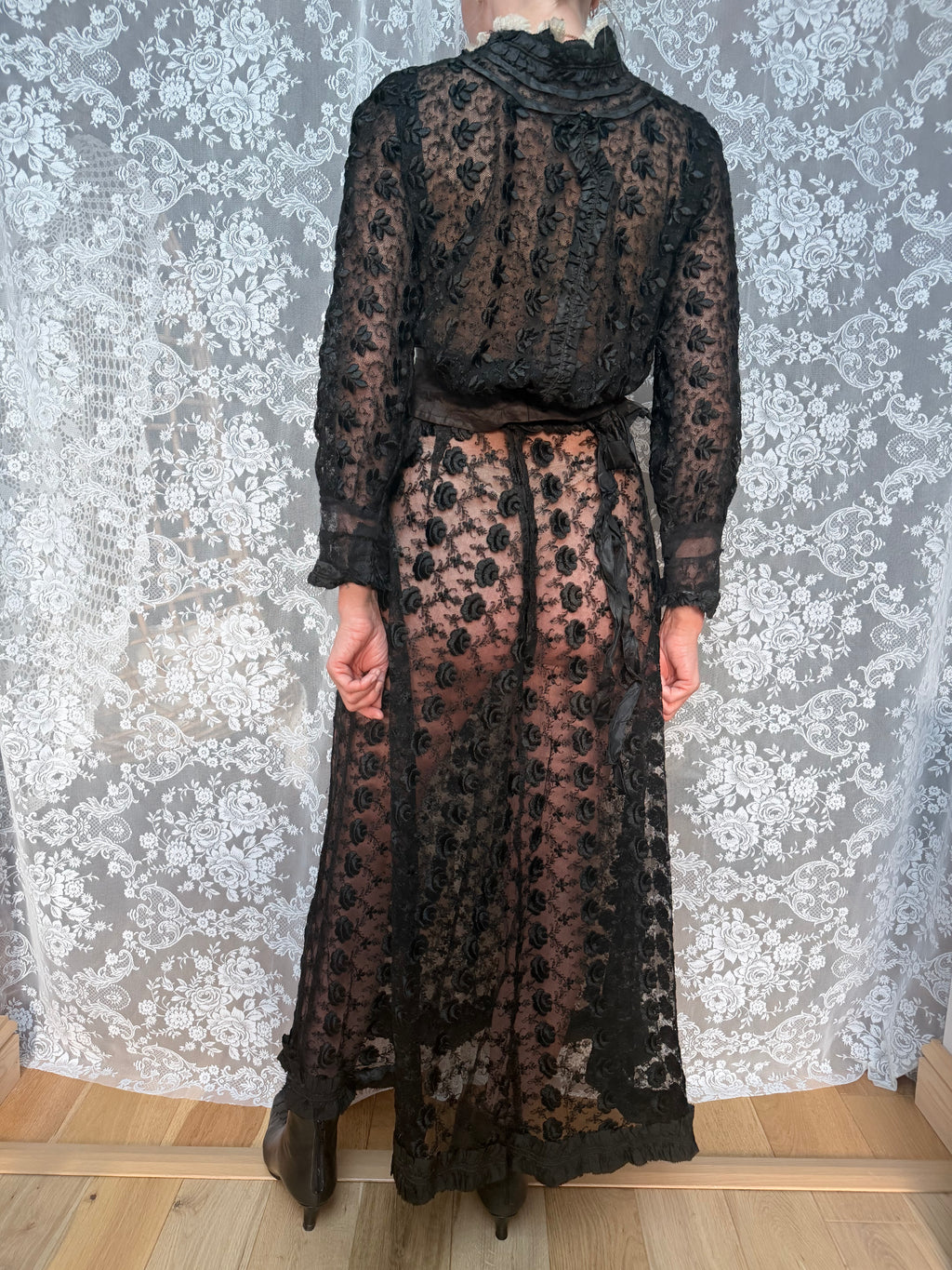 Antique Black Lace Two-Piece Gothic Set | Victorian/Edwardian