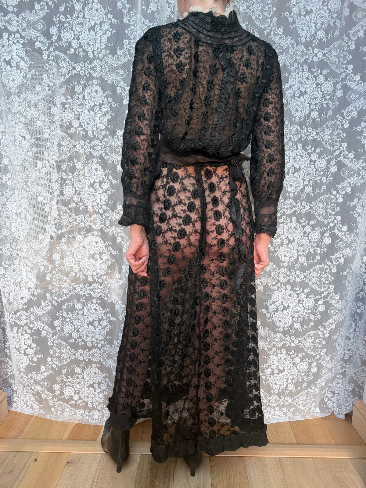 Antique Black Lace Two-Piece Gothic Set | Victorian/Edwardian