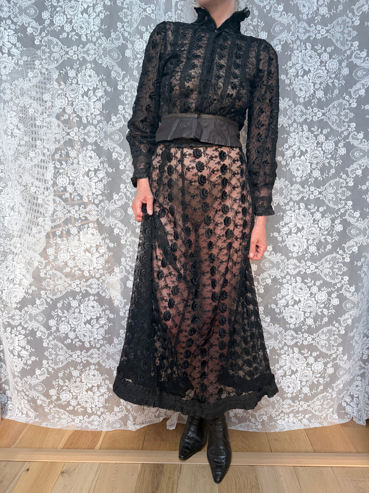 Antique Black Lace Two-Piece Gothic Set | Victorian/Edwardian
