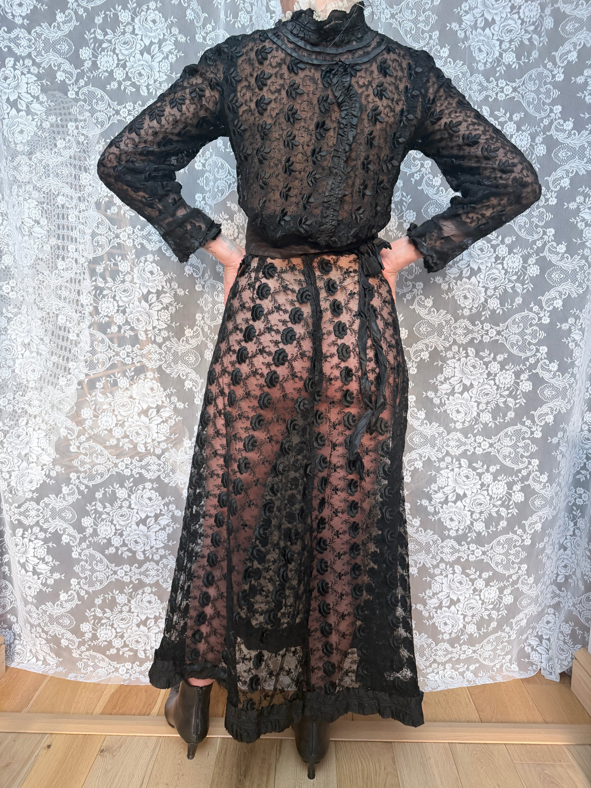 Antique Black Lace Two-Piece Gothic Set | Victorian/Edwardian