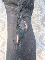 Antique 1920s Black Cotton Ball Gown Dress with Pink Bow Front
