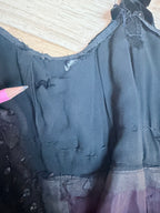 Antique 1920s Black Cotton Ball Gown Dress with Pink Bow Front
