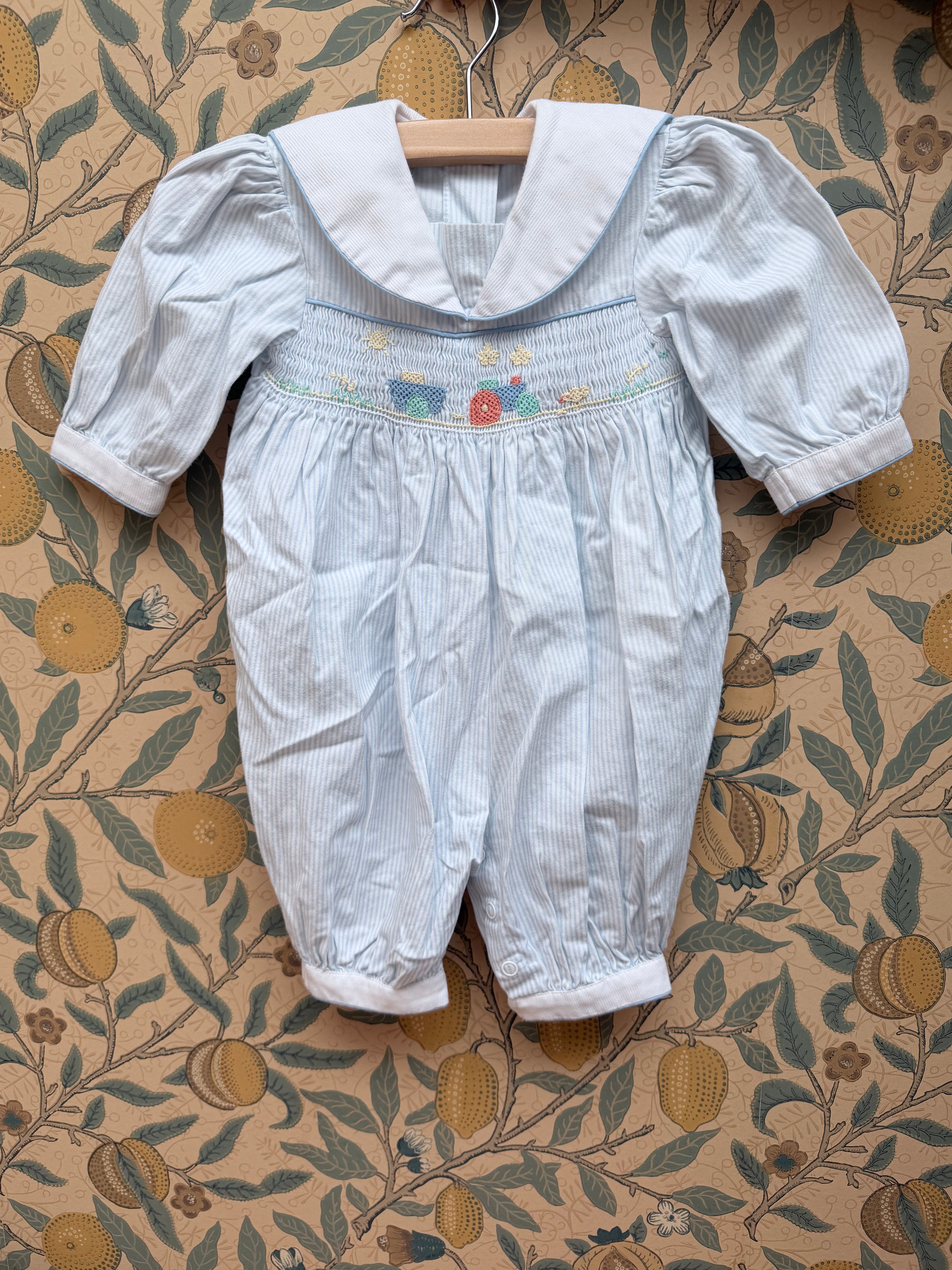 Vintage Baby Farmyard Pinstripe Sailor Suit Unisex