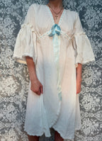 Vintage 1970s Saxon Lingerie Blue-Ribbon Bell-Sleeve Nightdress