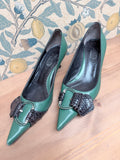 Rare Vintage 1990s Dolce & Gabbana Green Leather Kitten Heels