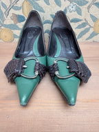 Rare Vintage 1990s Dolce & Gabbana Green Leather Kitten Heels