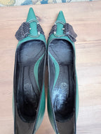 Rare Vintage 1990s Dolce & Gabbana Green Leather Kitten Heels