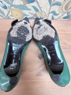 Rare Vintage 1990s Dolce & Gabbana Green Leather Kitten Heels