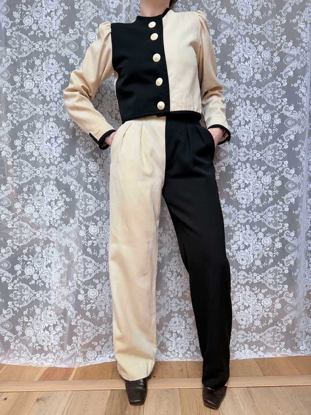 Vintage 1980s YSL Rive Gauche Picasso Collection Black & Cream Suit