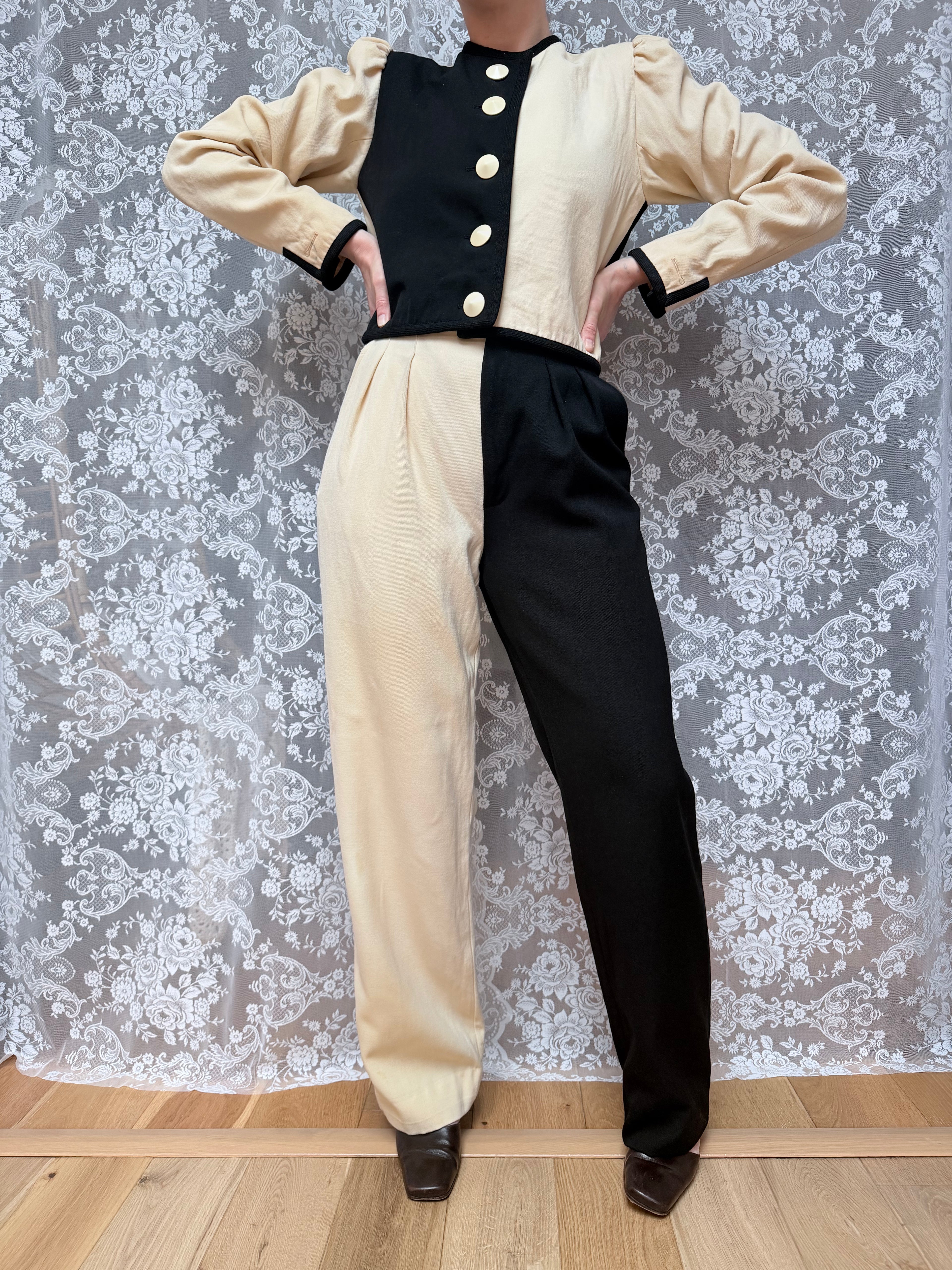 Vintage 1980s YSL Rive Gauche Picasso Collection Black & Cream Suit