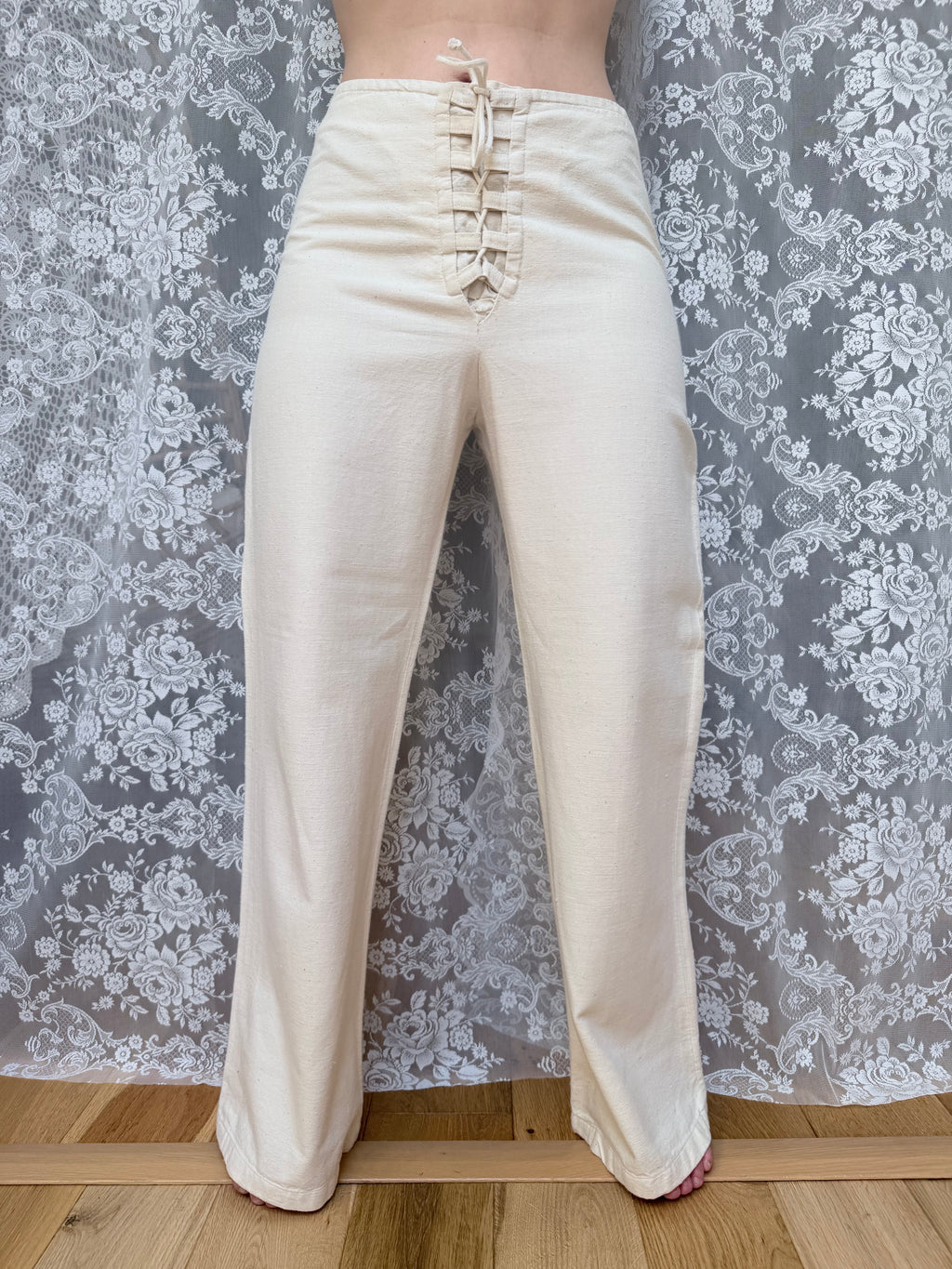 1970s Richard Shops Linen Lace-Up Trousers