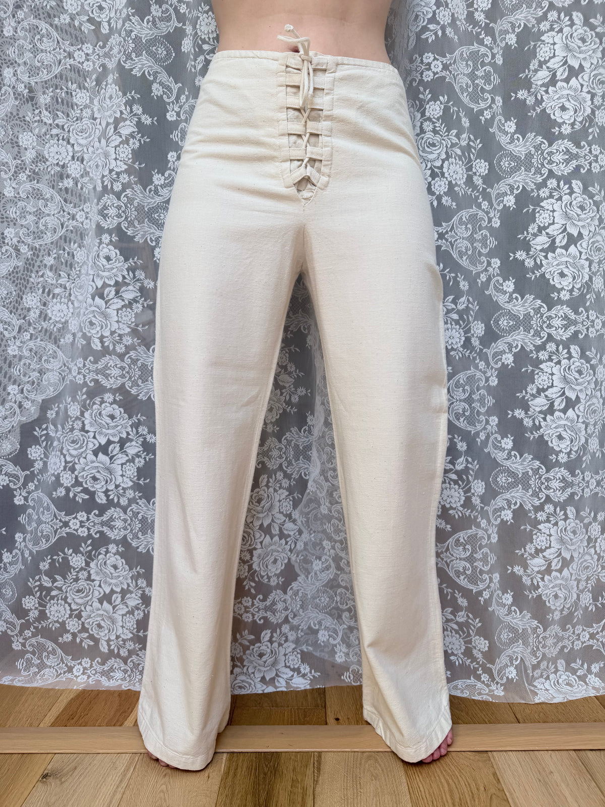 1970s Richard Shops Linen Lace-Up Trousers