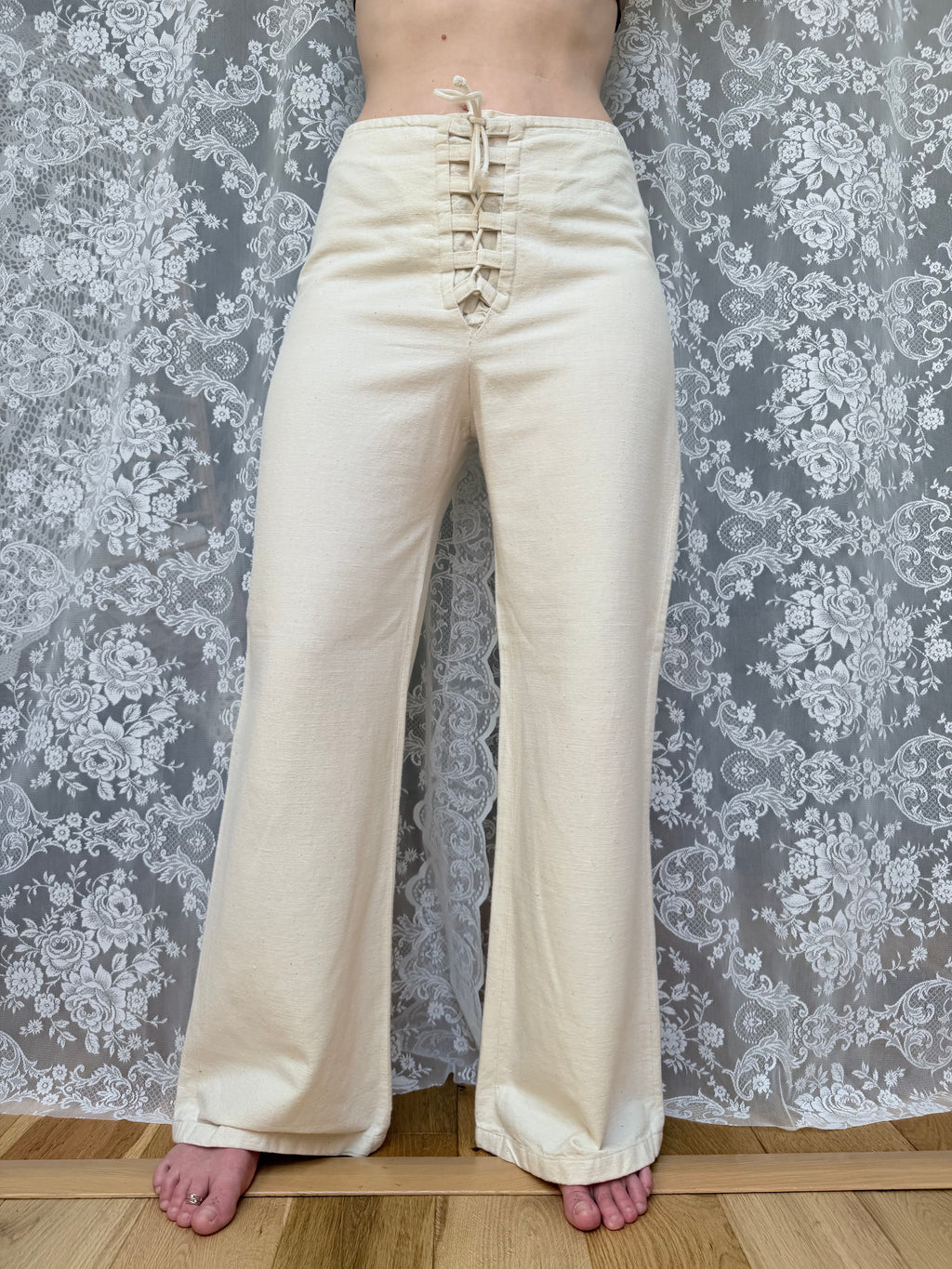 1970s Richard Shops Linen Lace-Up Trousers