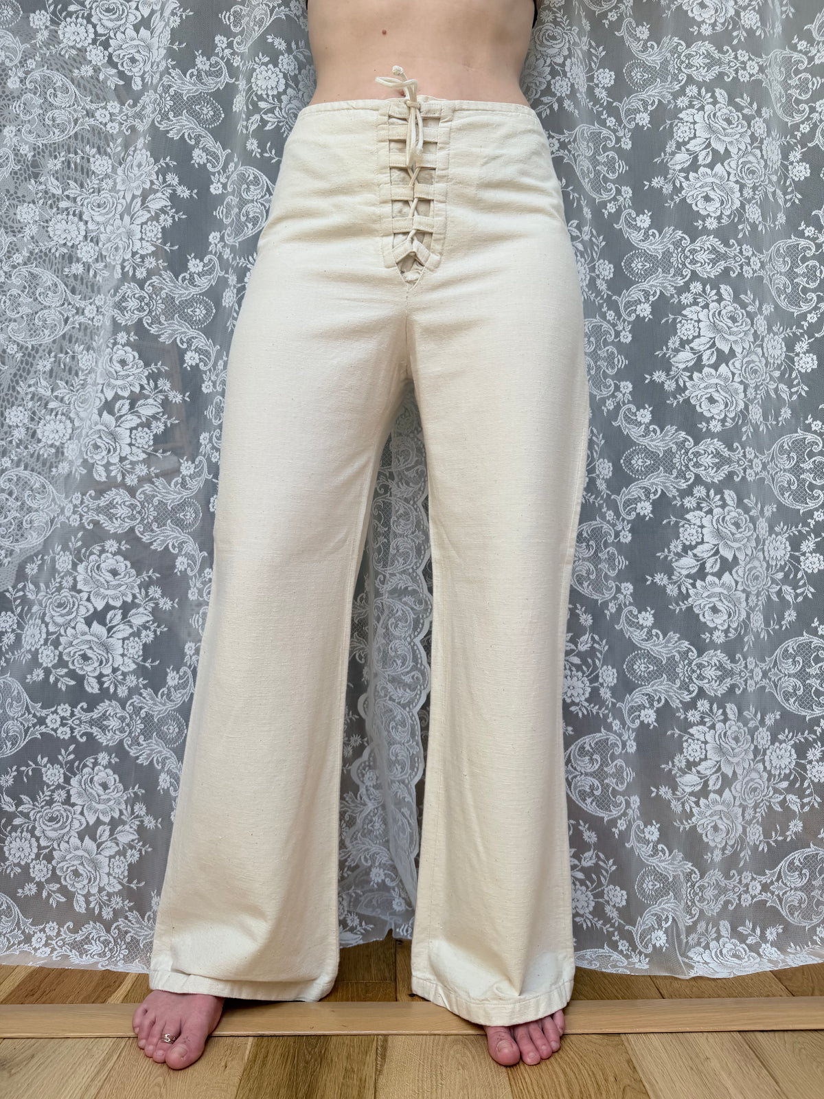 1970s Richard Shops Linen Lace-Up Trousers