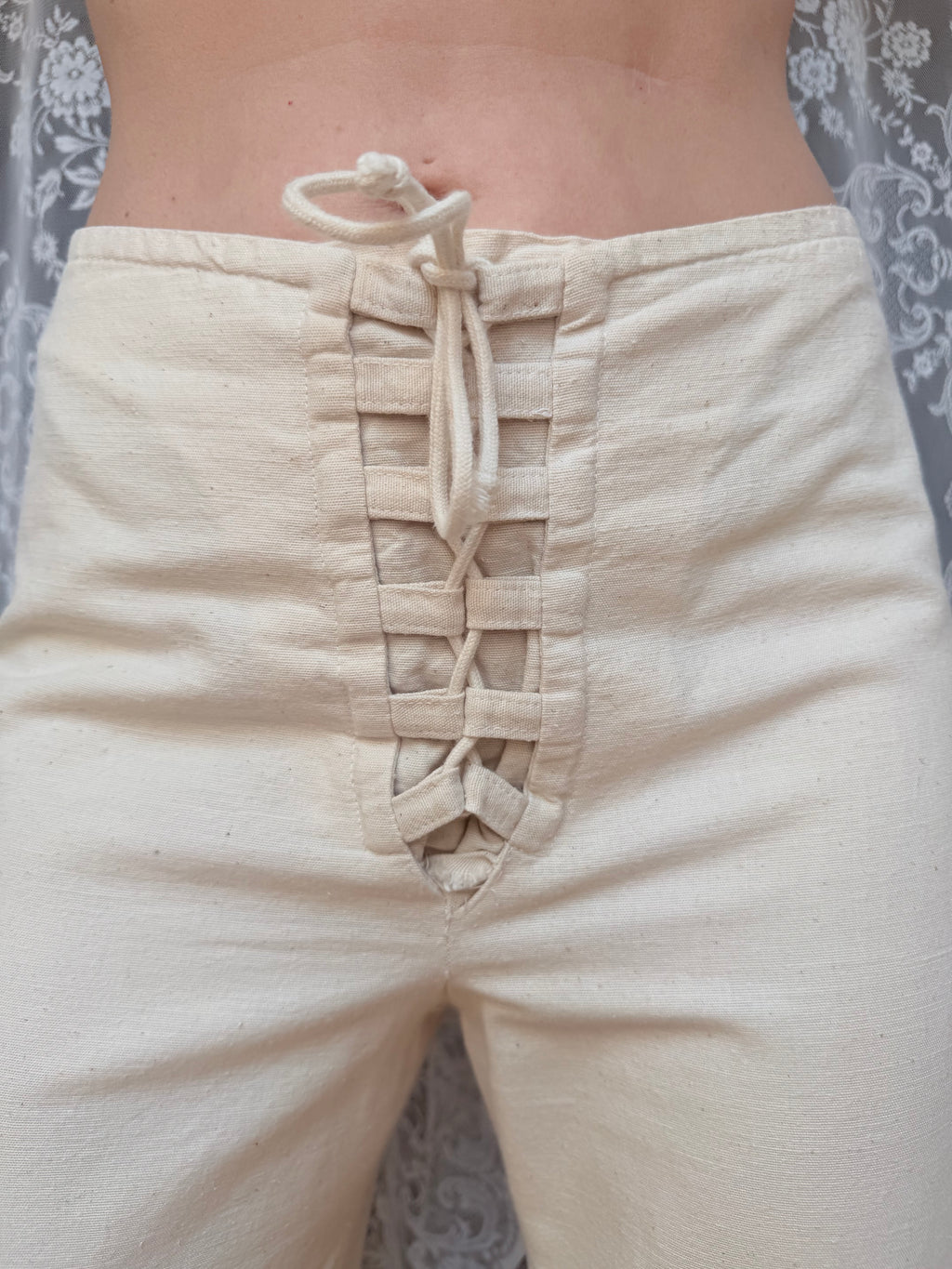 1970s Richard Shops Linen Lace-Up Trousers