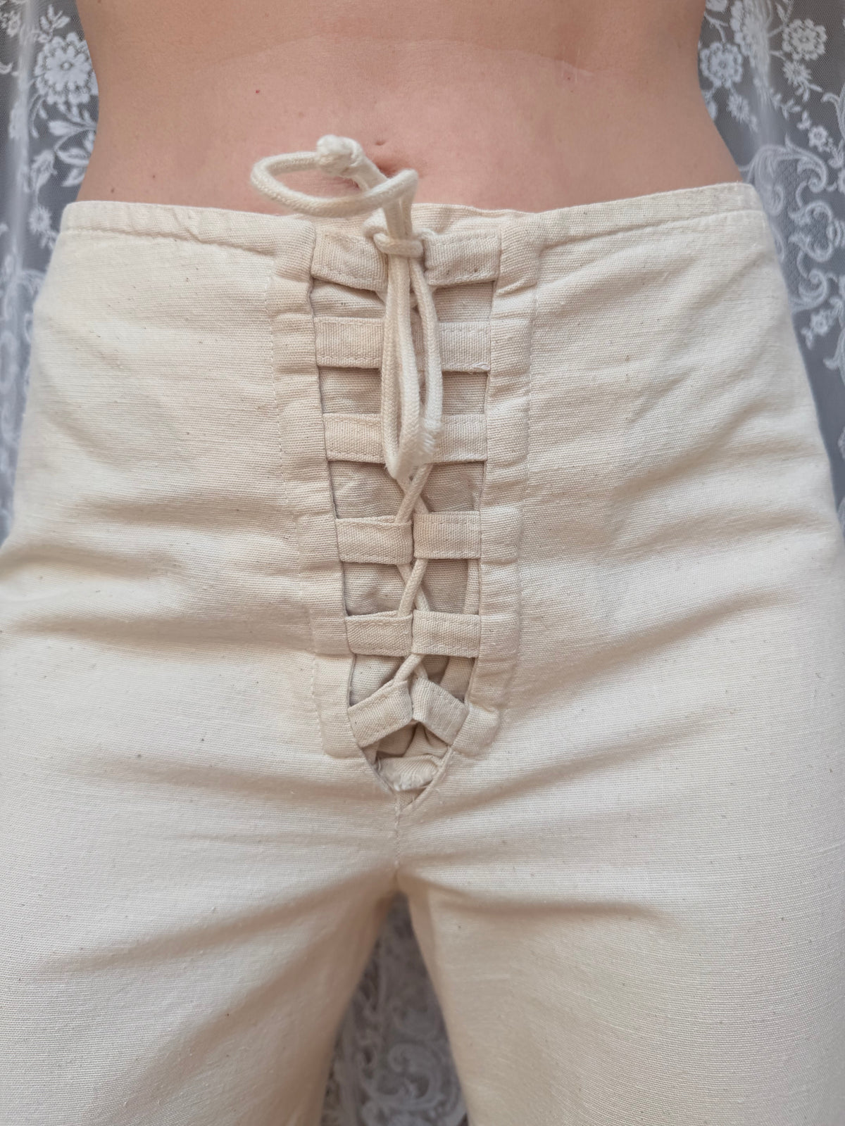 1970s Richard Shops Linen Lace-Up Trousers