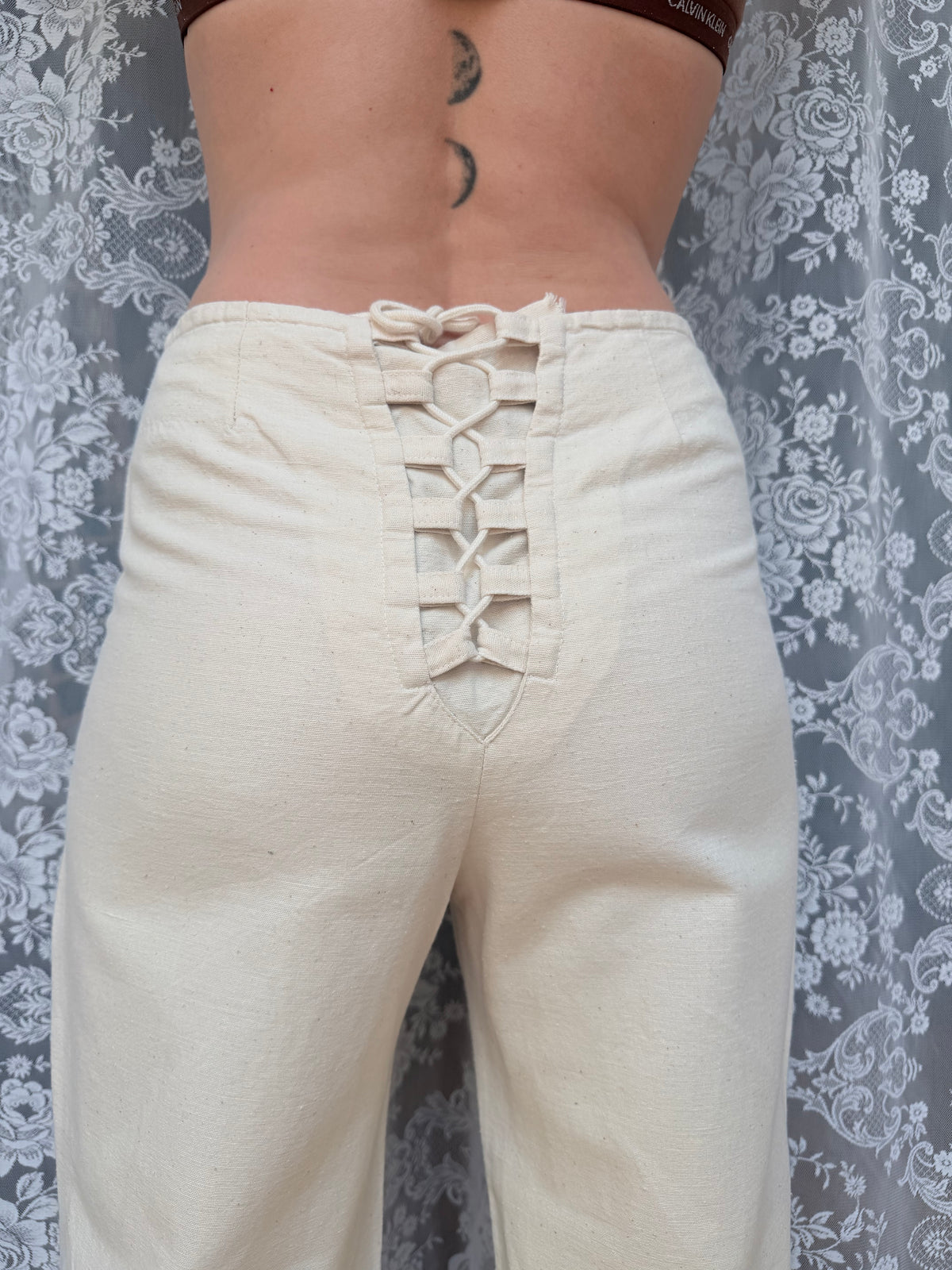 1970s Richard Shops Linen Lace-Up Trousers