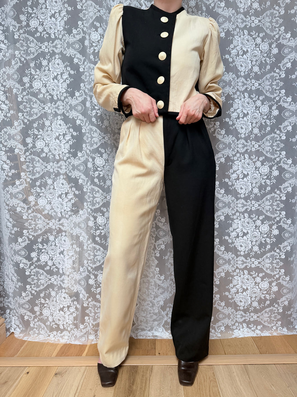 Vintage 1980s YSL Rive Gauche Picasso Collection Black & Cream Suit