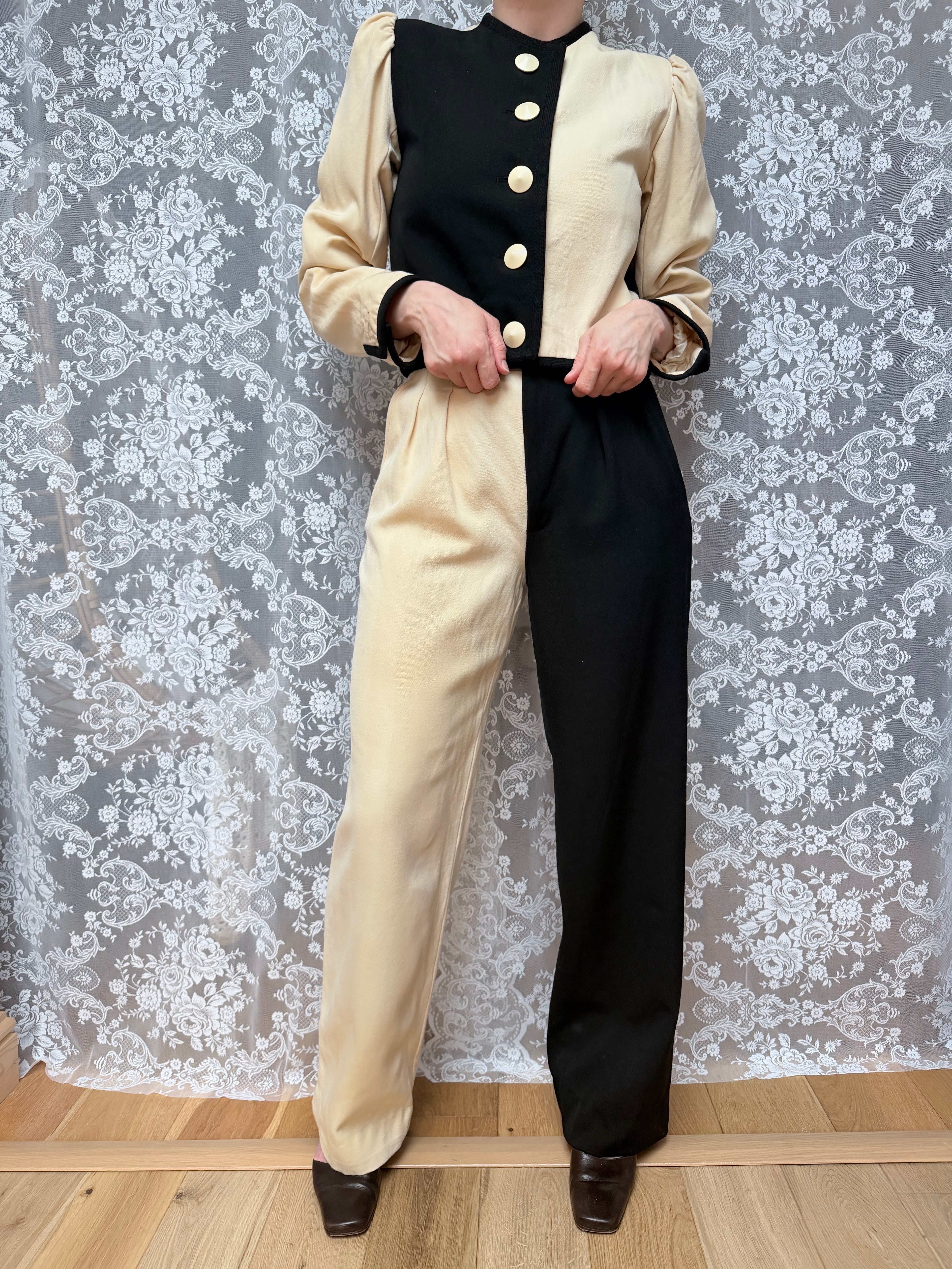 Vintage 1980s YSL Rive Gauche Picasso Collection Black & Cream Suit