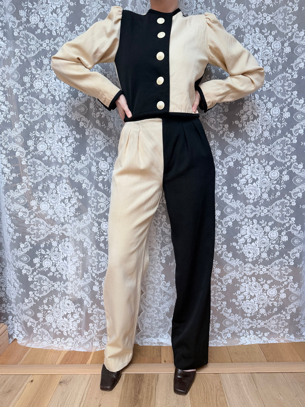 Vintage 1980s YSL Rive Gauche Picasso Collection Black & Cream Suit