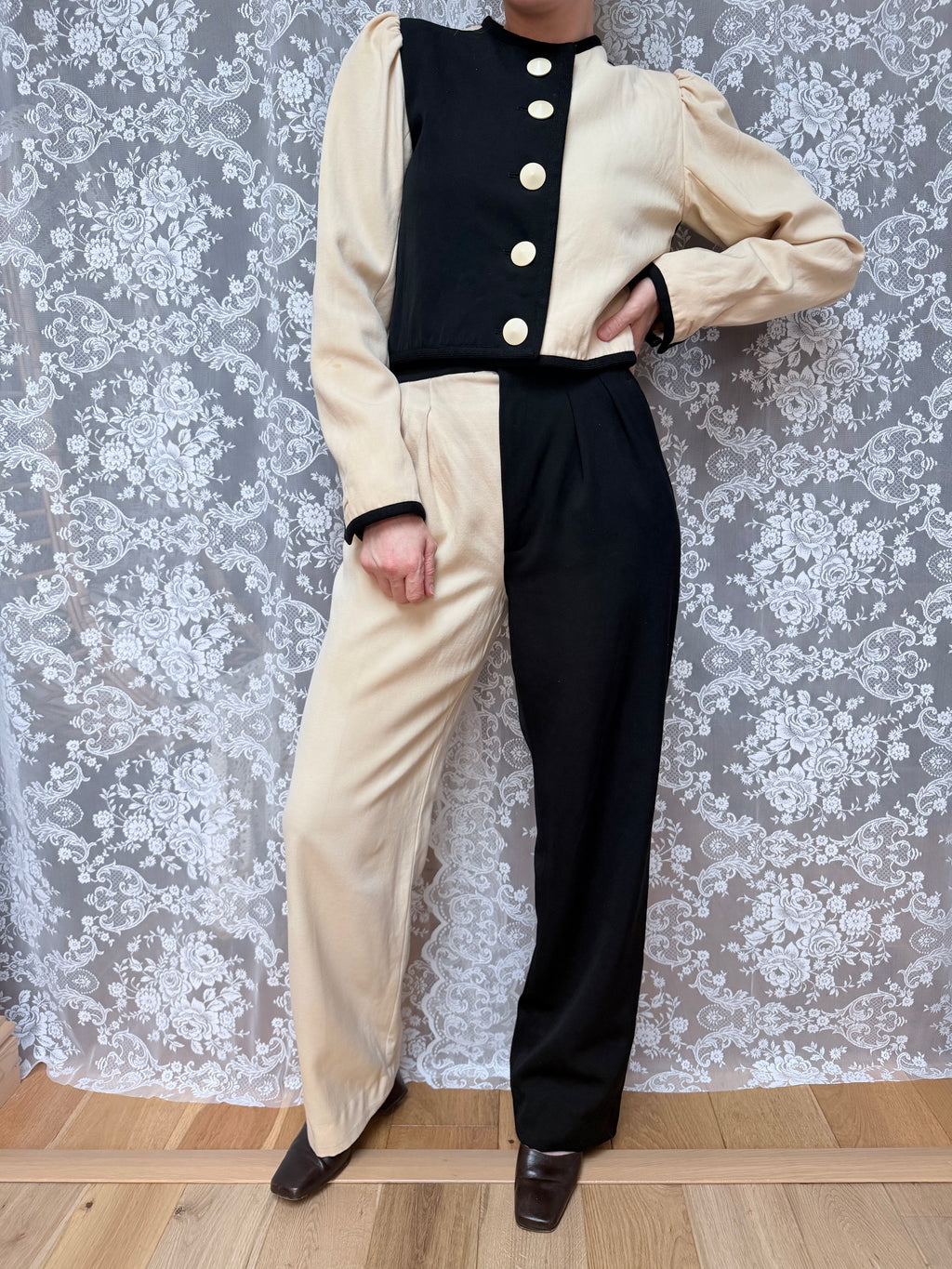 Vintage 1980s YSL Rive Gauche Picasso Collection Black & Cream Suit