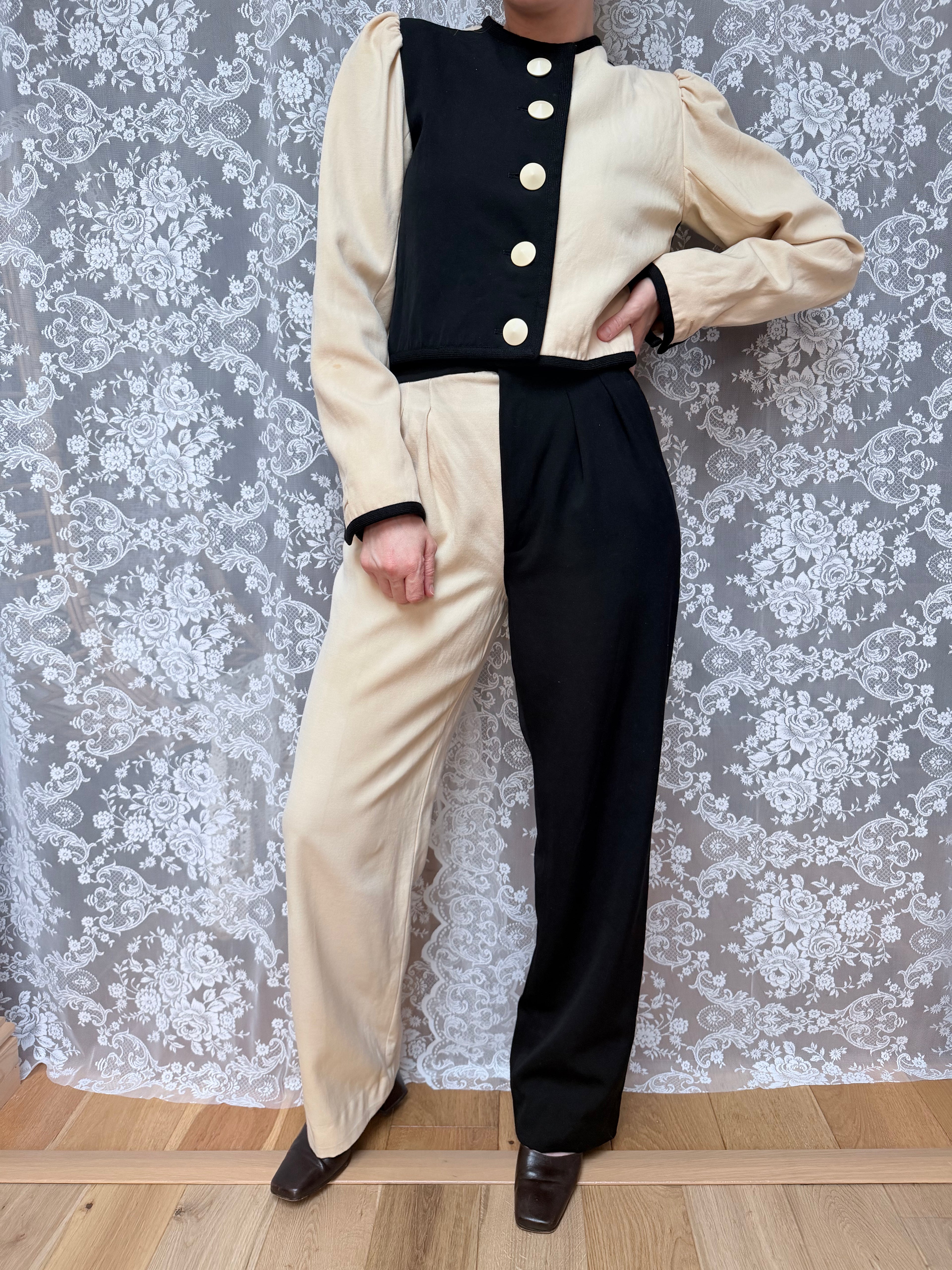 Vintage 1980s YSL Rive Gauche Picasso Collection Black & Cream Suit