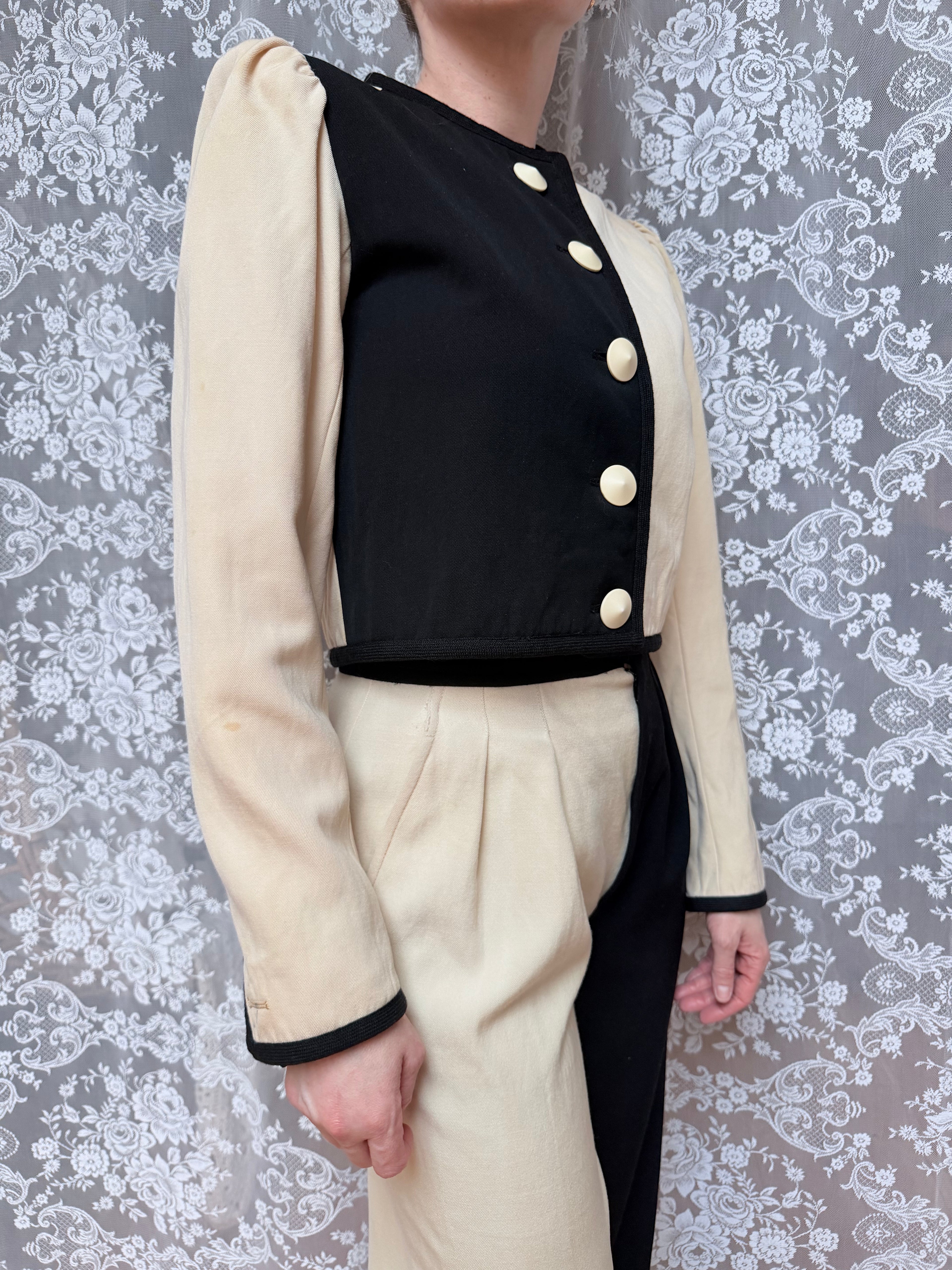 Vintage 1980s YSL Rive Gauche Picasso Collection Black & Cream Suit