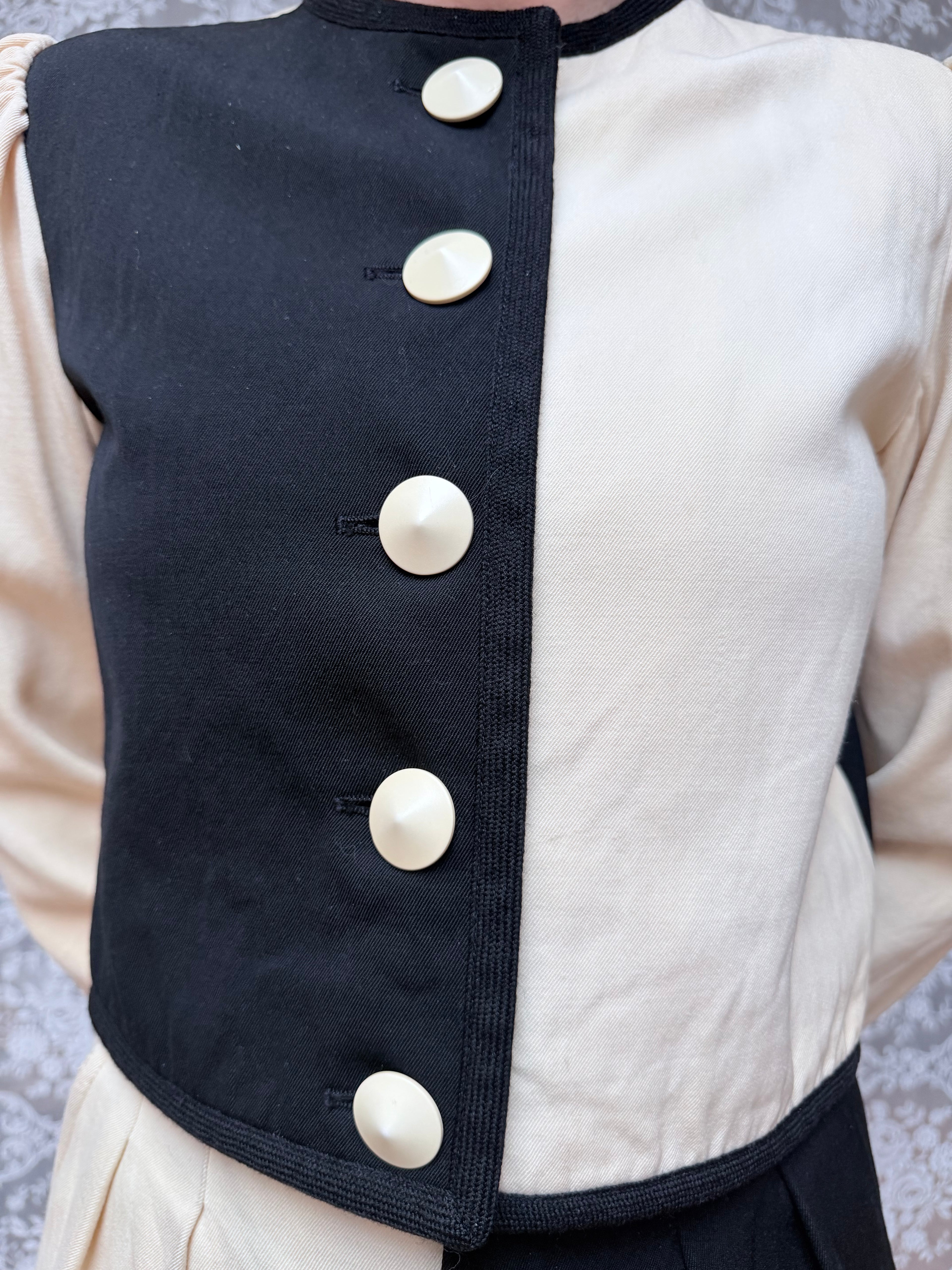 Vintage 1980s YSL Rive Gauche Picasso Collection Black & Cream Suit