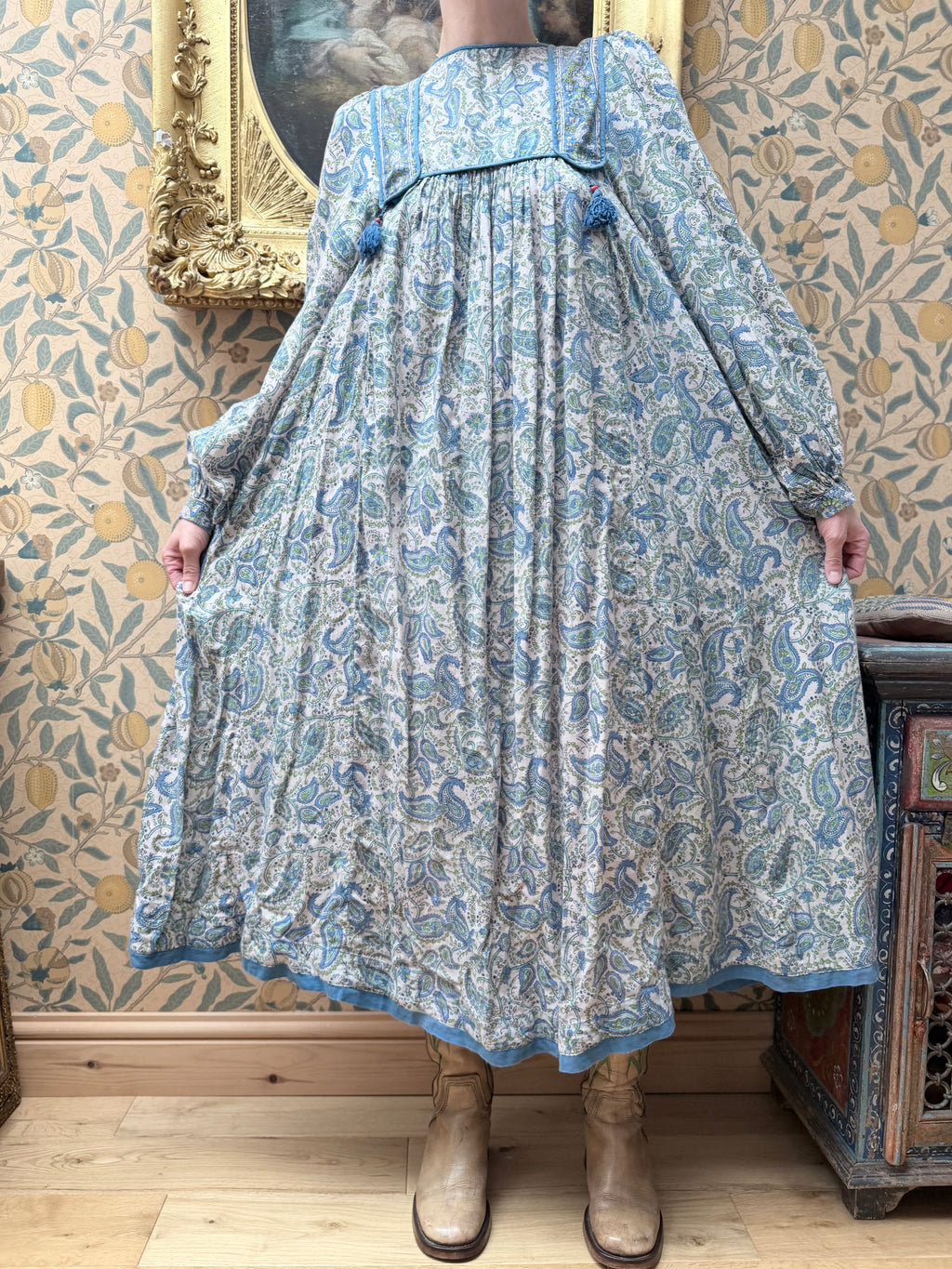 Vintage 1970s Phool Paisley Block Print Bohemian Dress