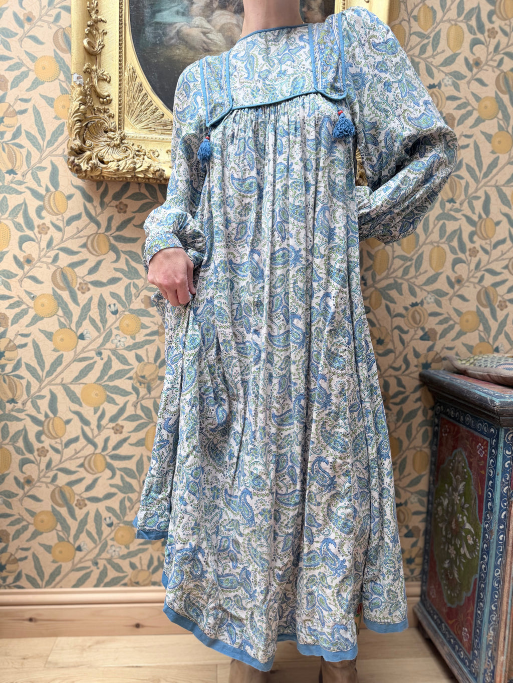 Vintage 1970s Phool Paisley Block Print Bohemian Dress
