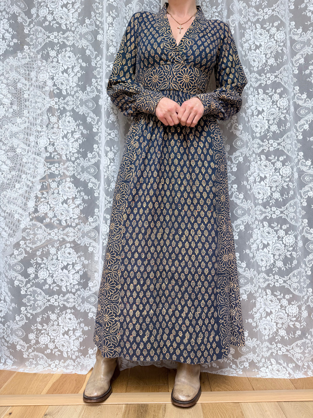 Vintage 1970s India Imports Adini Block Print Boho Maxi Dress