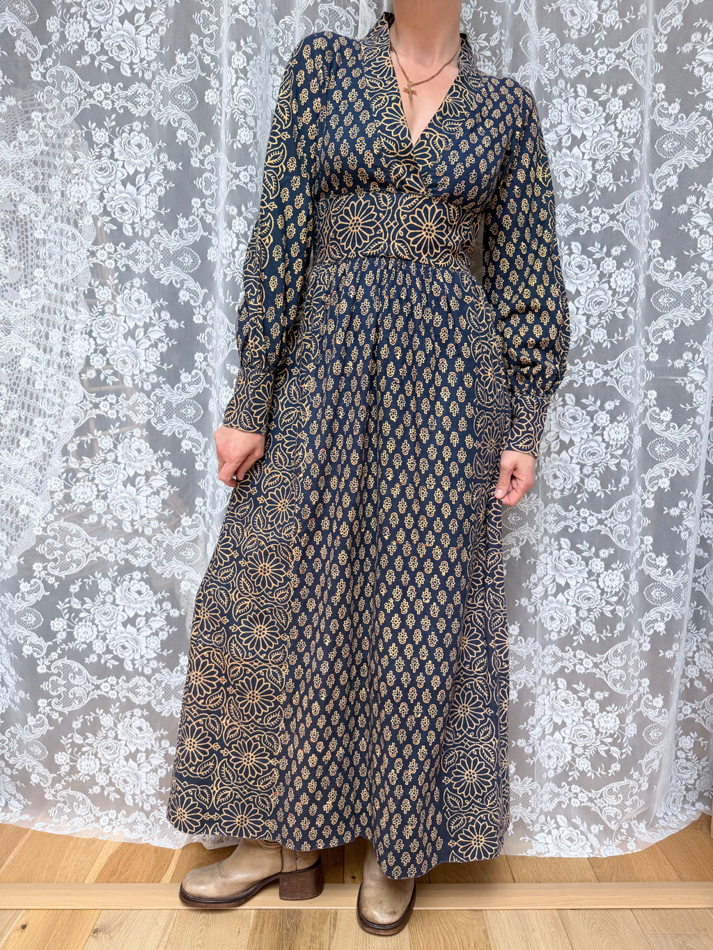 Vintage 1970s India Imports Adini Block Print Boho Maxi Dress