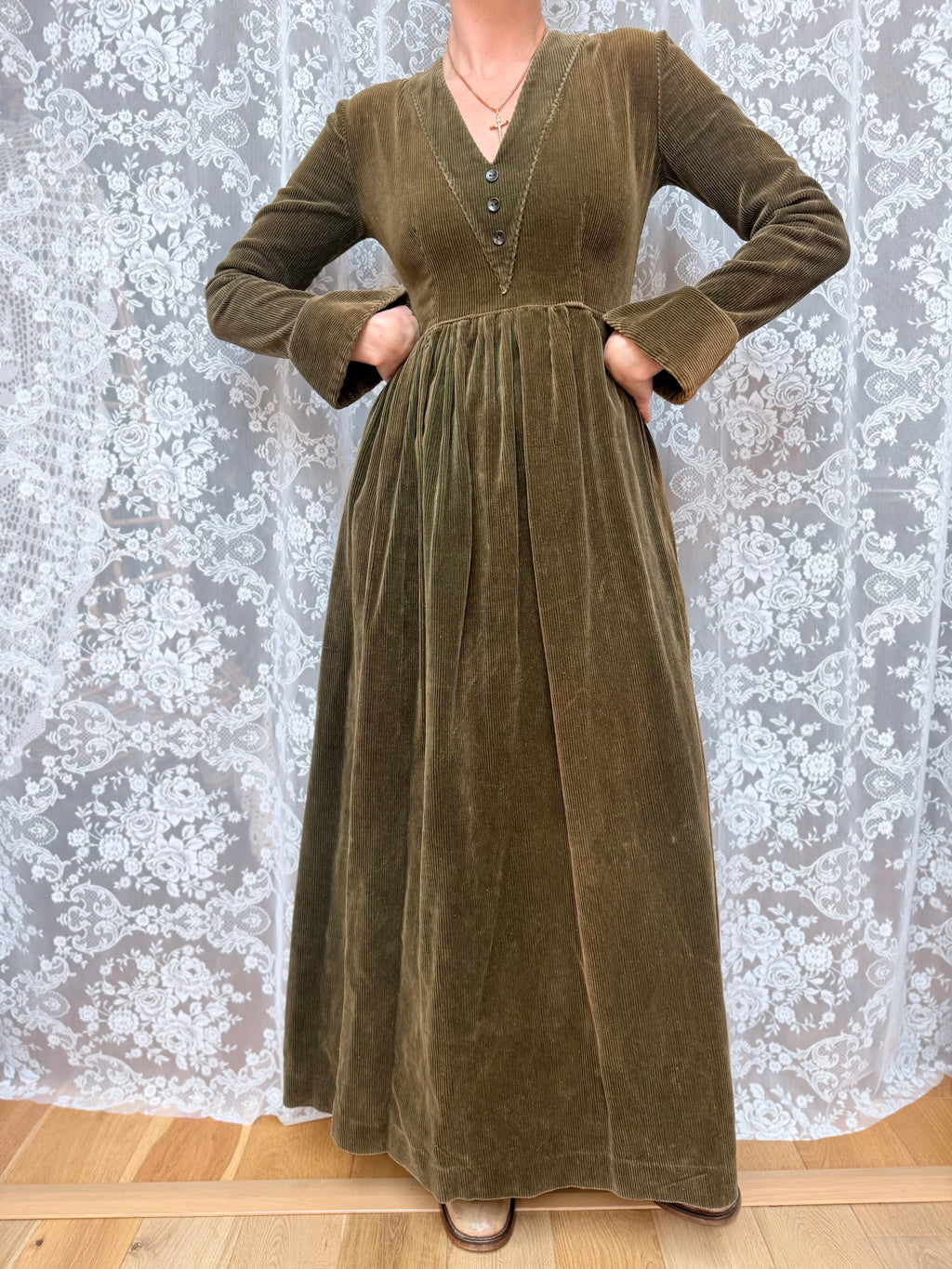 Vintage 1970s Laura Ashley Early Label Revival Bell Sleeve Dress