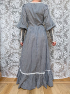 Rare Vintage 1970s Gunne Sax Blue Gingham Milkmaid Prairie Maxi Dress