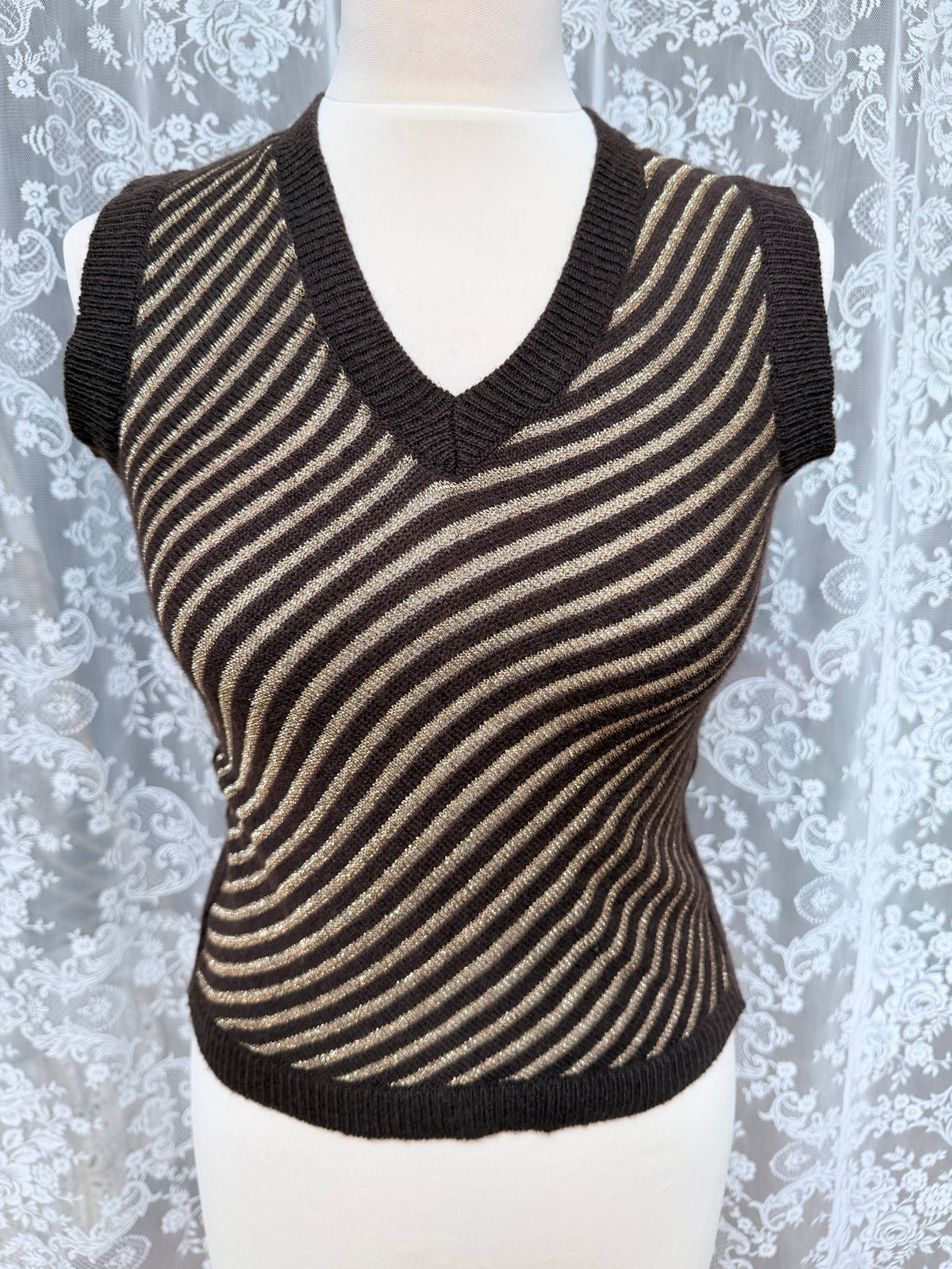 Rare Vintage 1970s Biba Gold Stripe Wool Vest