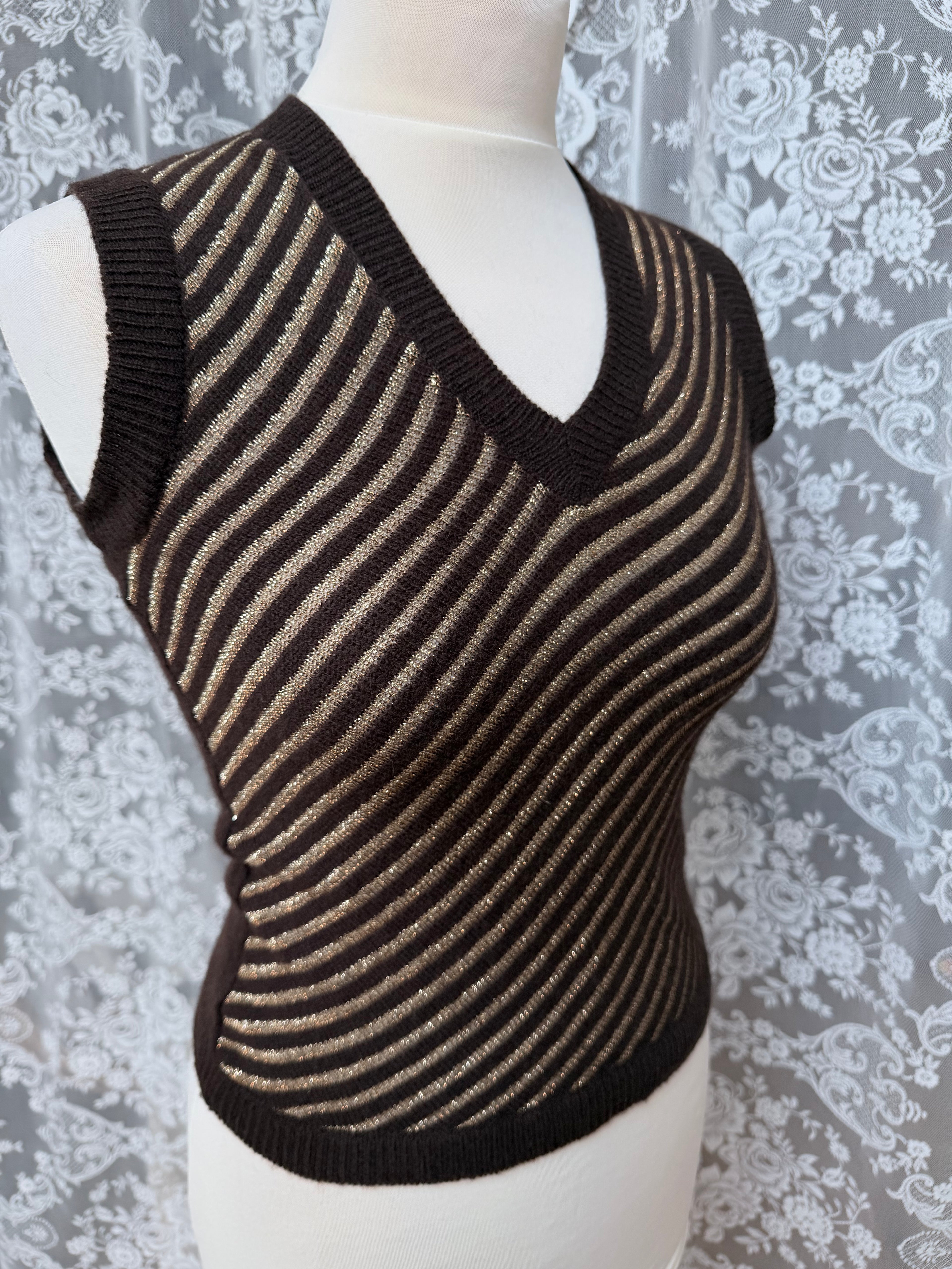 Rare Vintage 1970s Biba Gold Stripe Wool Vest