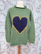 Vintage 1990s Pachamama Hand-Knitted Green Heart Wool Jumper