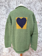 Vintage 1990s Pachamama Hand-Knitted Green Heart Wool Jumper