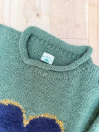Vintage 1990s Pachamama Hand-Knitted Green Heart Wool Jumper