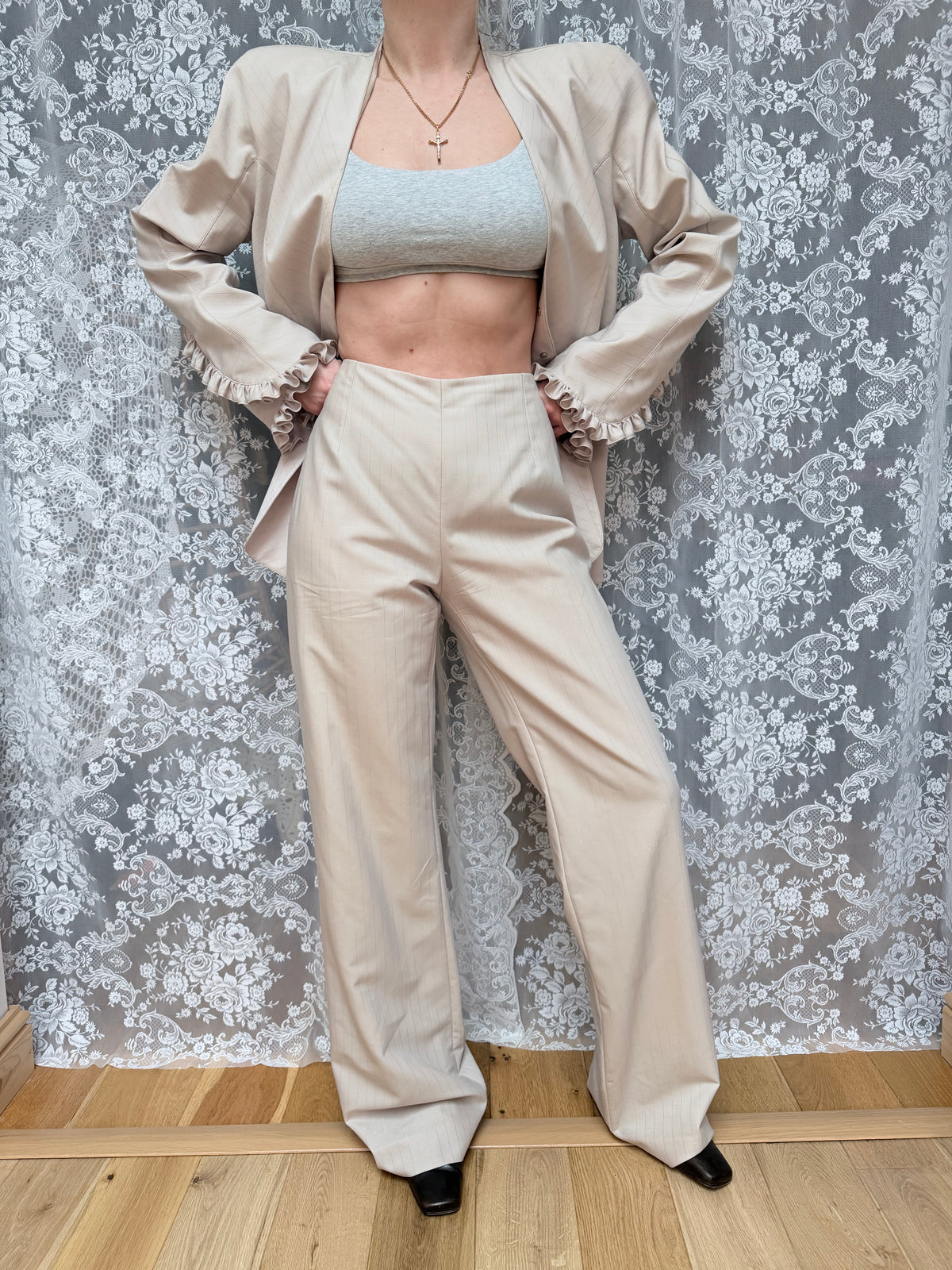 Rare Vintage 1990s/Y2K Thierry Mugler Cream Women's Two-Piece Suit