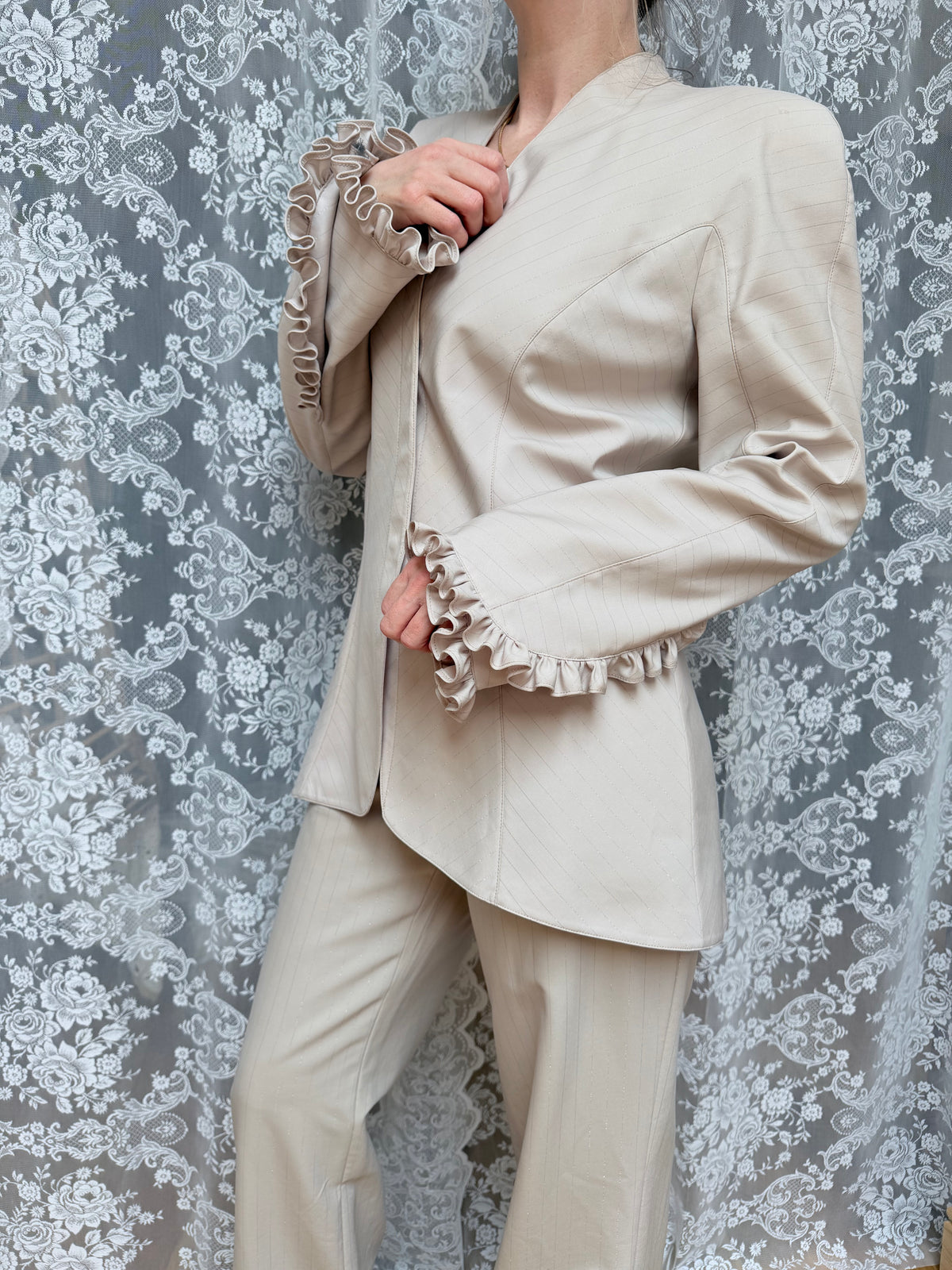 Rare Vintage 1990s/Y2K Thierry Mugler Cream Women's Two-Piece Suit