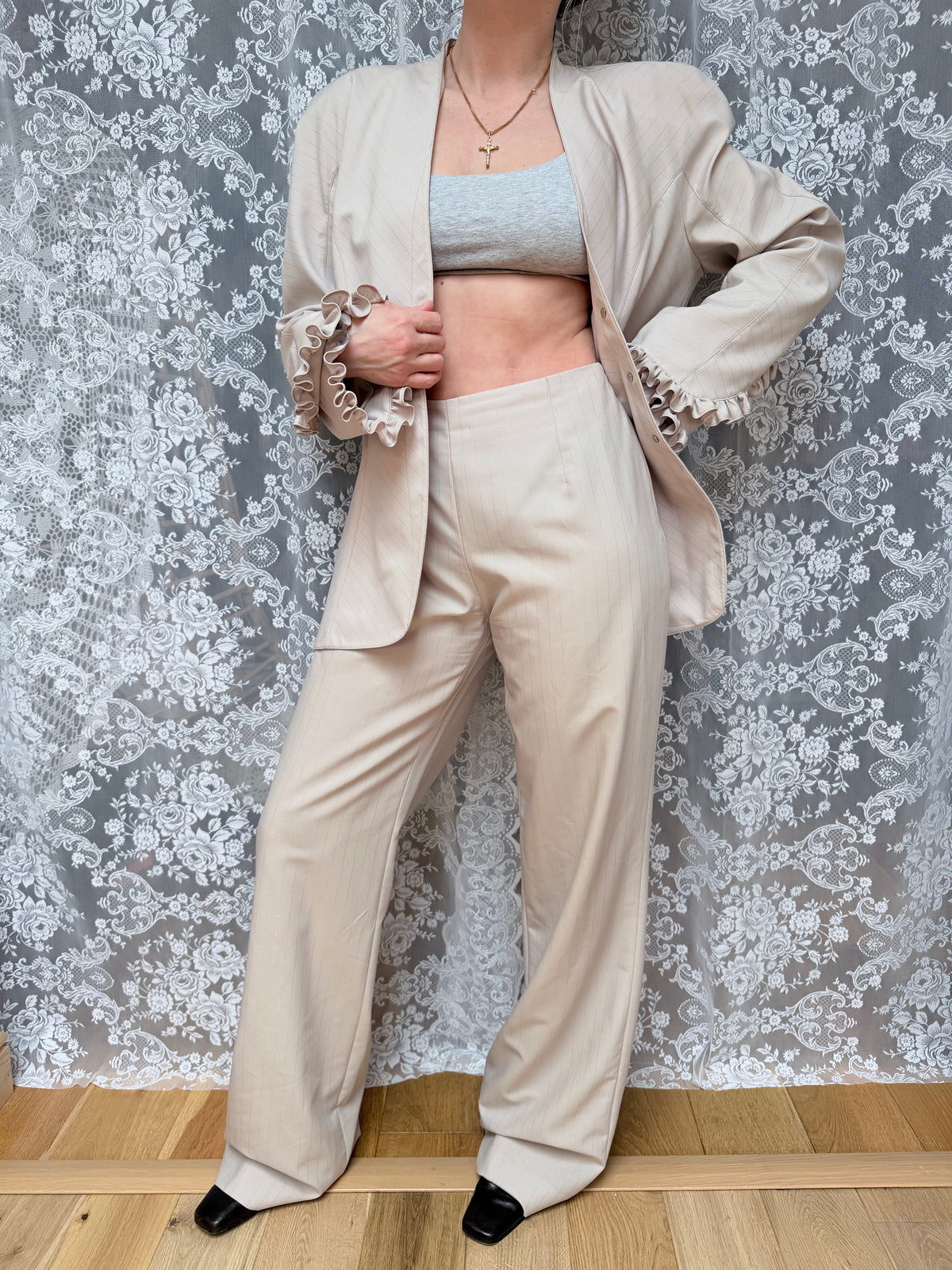 Rare Vintage 1990s/Y2K Thierry Mugler Cream Women's Two-Piece Suit