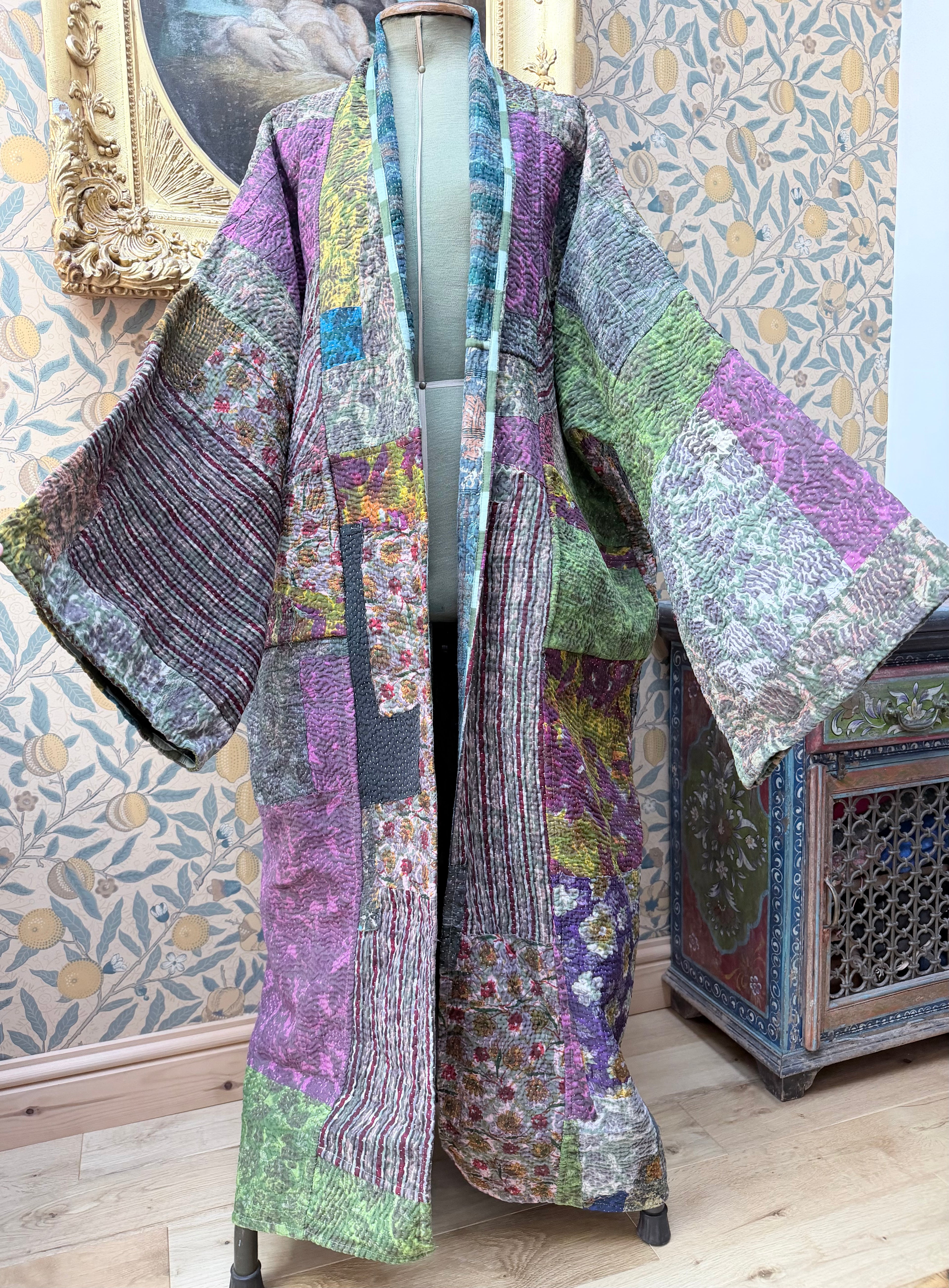 Woodstock Long #3 Vintage Cotton Kantha Jacket | Traditionally Made & Upcycled