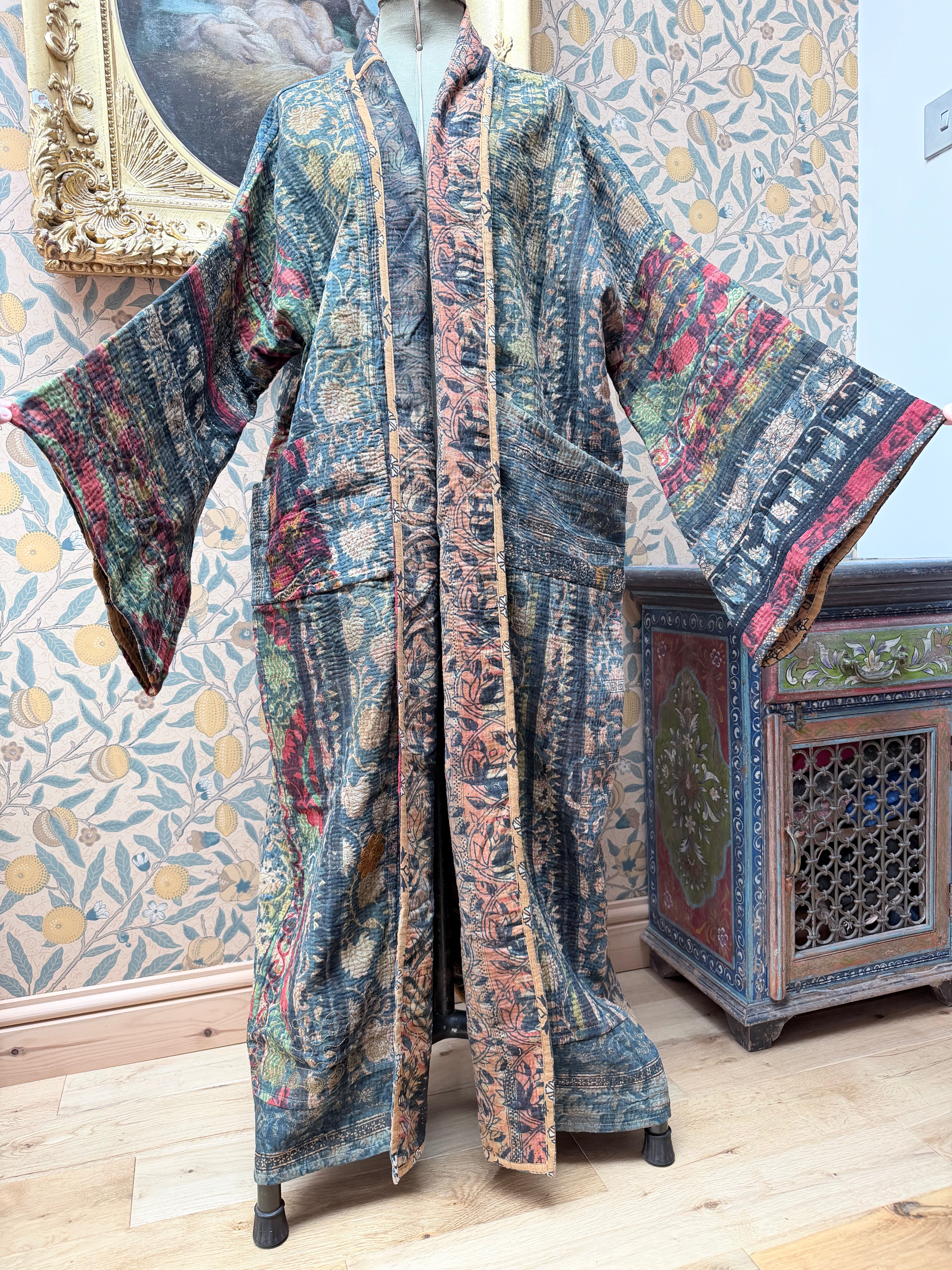 Woodstock Long #2 Vintage Cotton Kantha Jacket | Traditionally Made & Upcycled