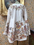 Vintage 1960 Brown Bird Bell Sleeve Handmade Festival Mini Dress