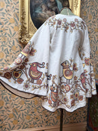 Vintage 1960 Brown Bird Bell Sleeve Handmade Festival Mini Dress
