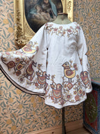 Vintage 1960 Brown Bird Bell Sleeve Handmade Festival Mini Dress