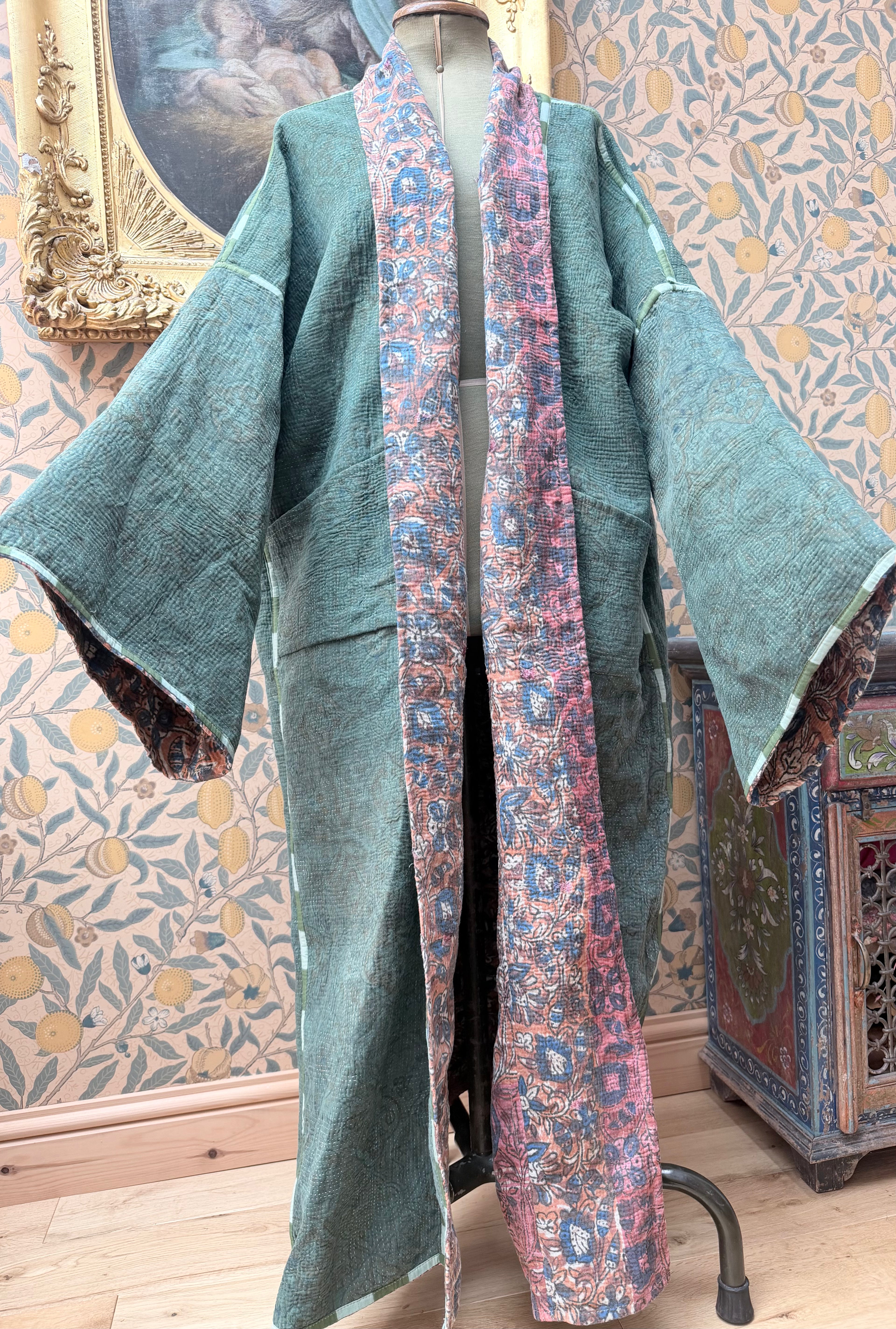 Woodstock Long #6 Vintage Cotton Kantha Jacket | Traditionally Made & Upcycled