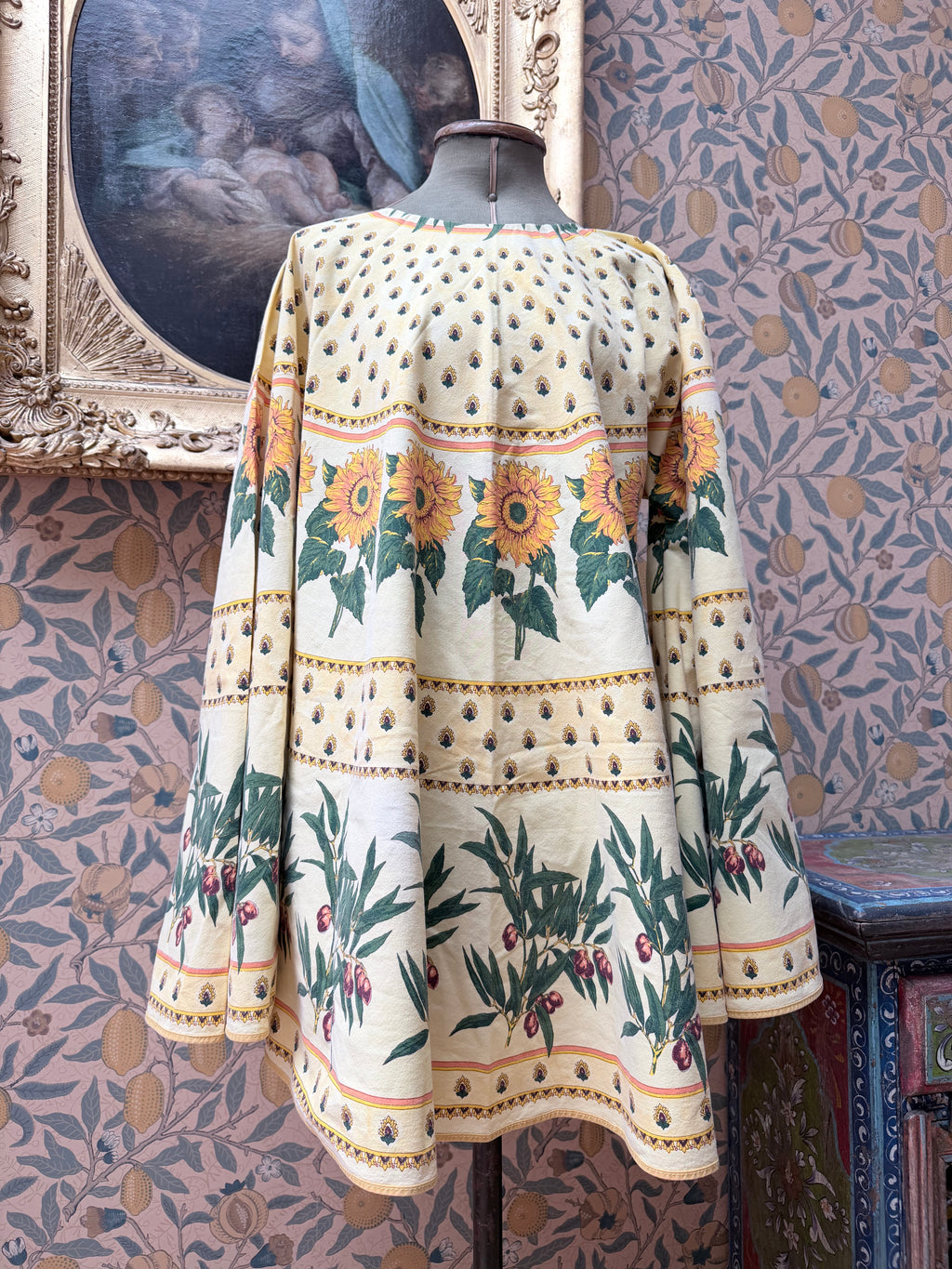 Vintage Sunflower Block Print Handmade Festival Mini Dress