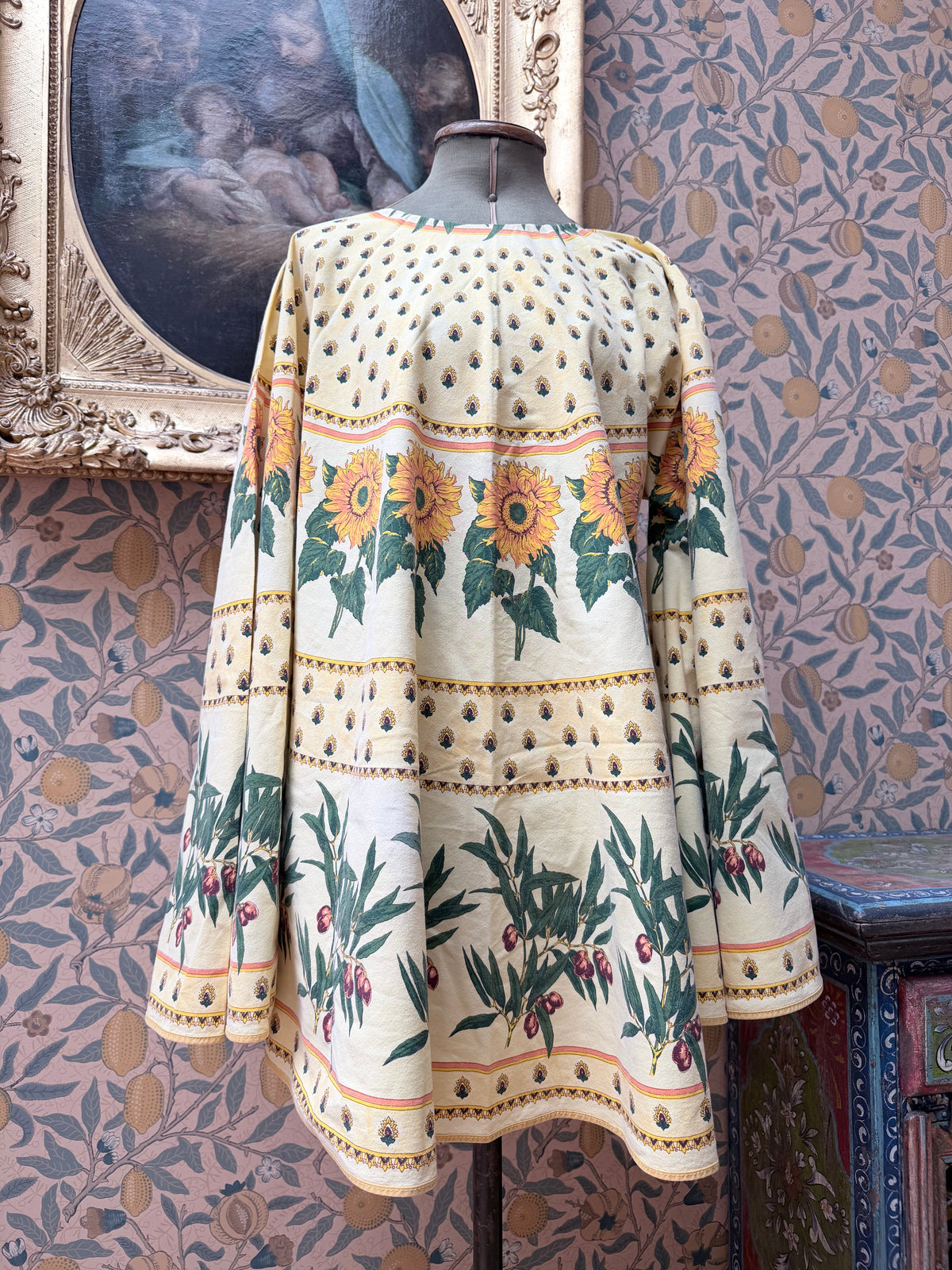 Vintage Sunflower Block Print Handmade Festival Mini Dress